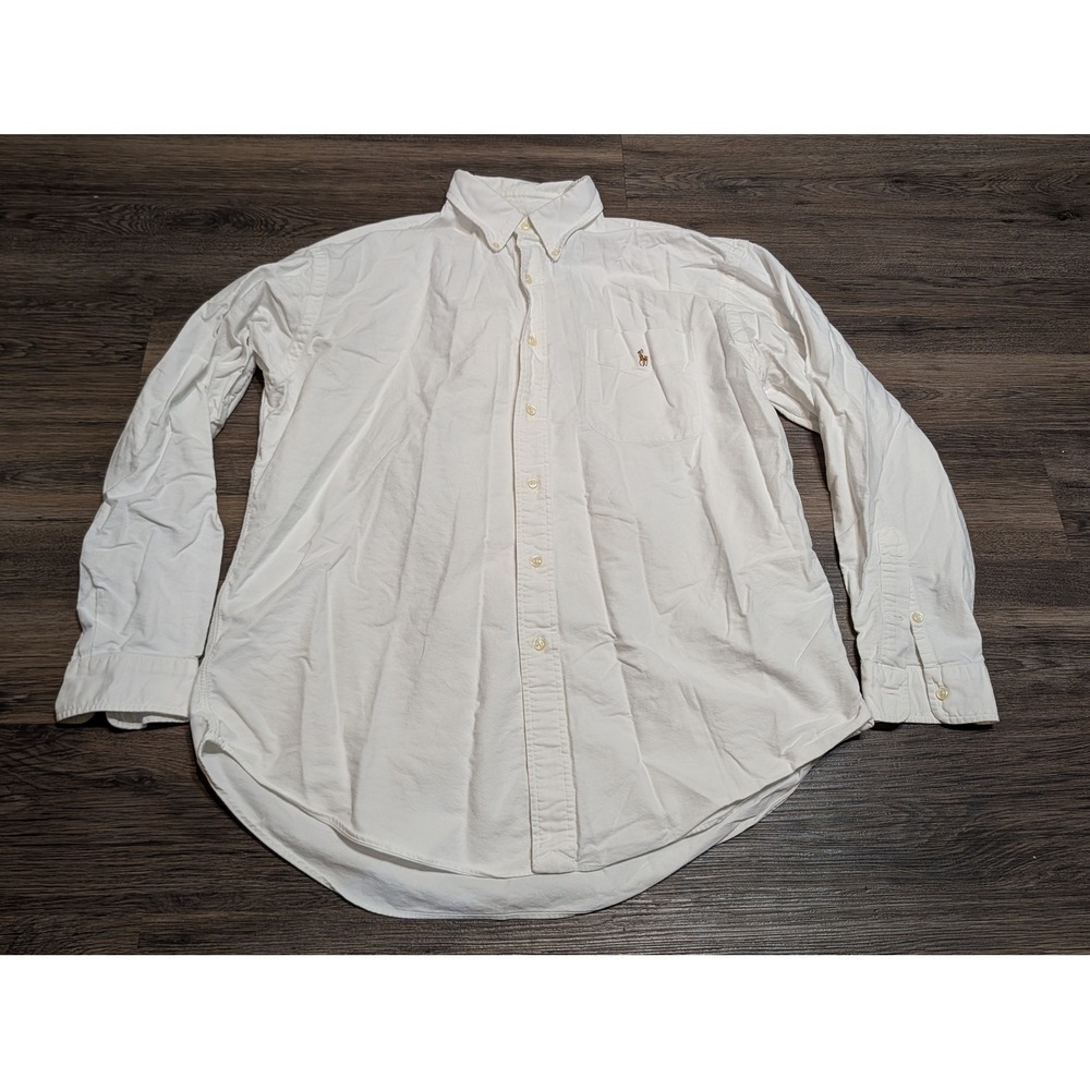 Ralph Lauren Tilden Oxford Button Down Shirt Mens Large White OCBD Vintage 90s